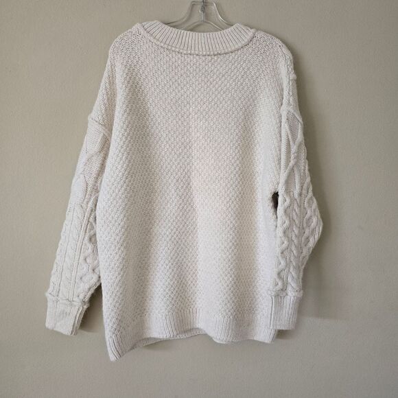 Free People Leslie Cable Knit Oversize Sweater Size XS Ivory - Picture 4 of 16